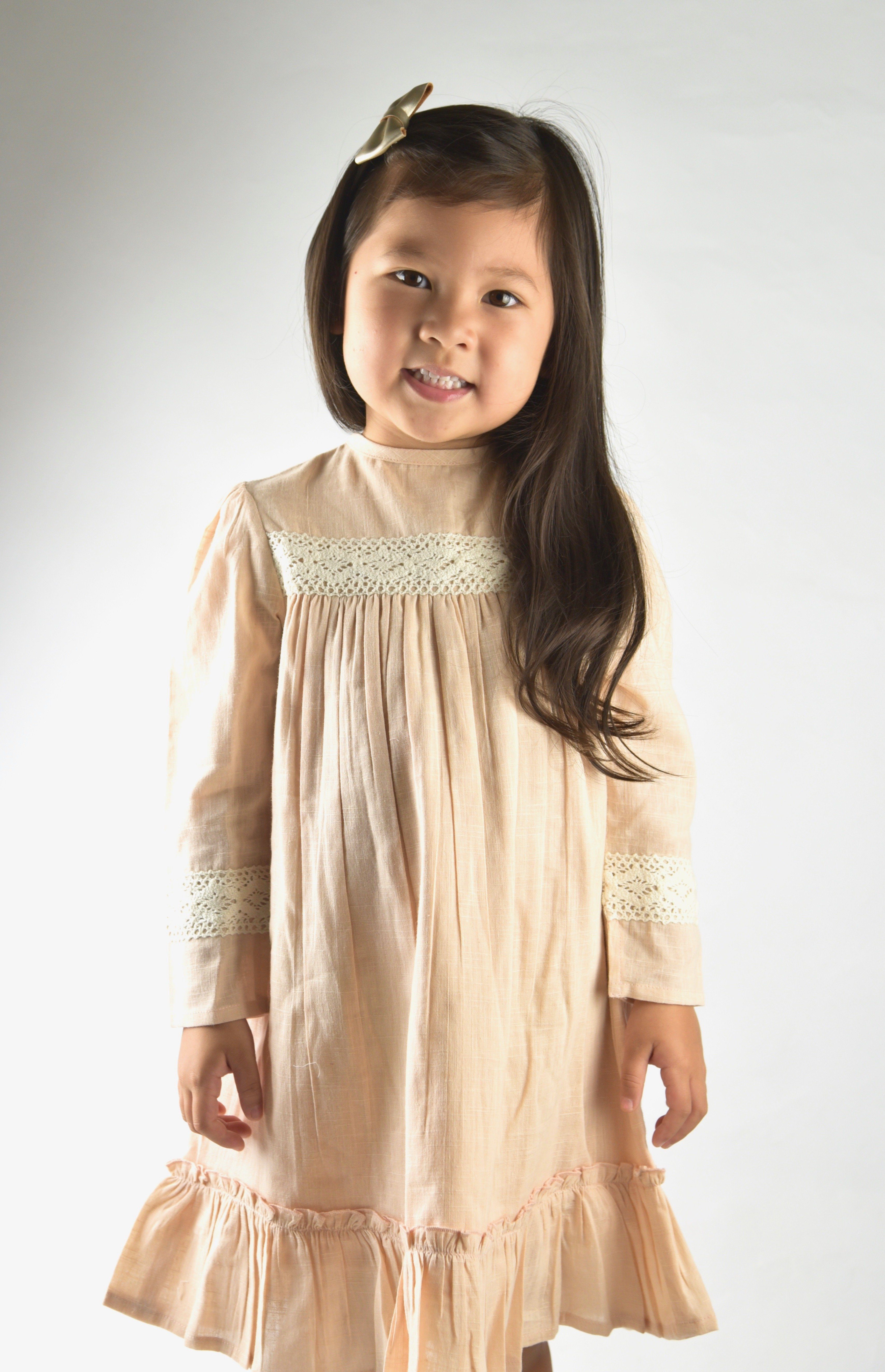 Buy Girl Lace Dress With Sleeves - Champagne - Fabulous Bargains Galore