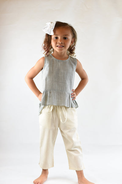 Yo Baby Grey Pinstripe High-Low Top & Drawstring Cropped Pants Set – Yo Baby  India