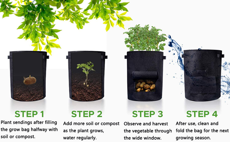 3Pack Durable Potato Grow Bags Garden Waterproof Reusable Vegetable Plant  Pots