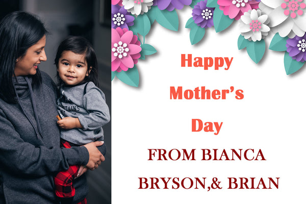 Mom and kids photo with text backdrop banner