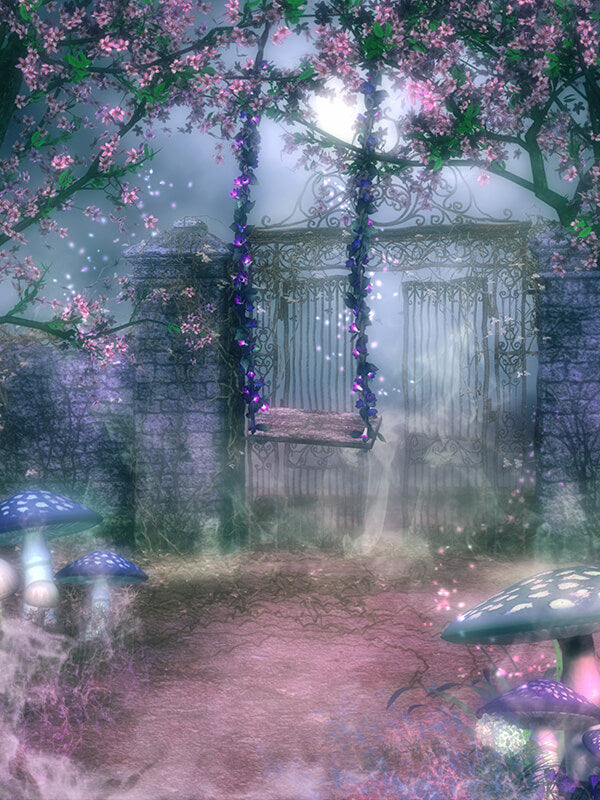 Fairytale Manor Iron Door Pink Flower Swing Background IBD-246744 –  iBACKDROP