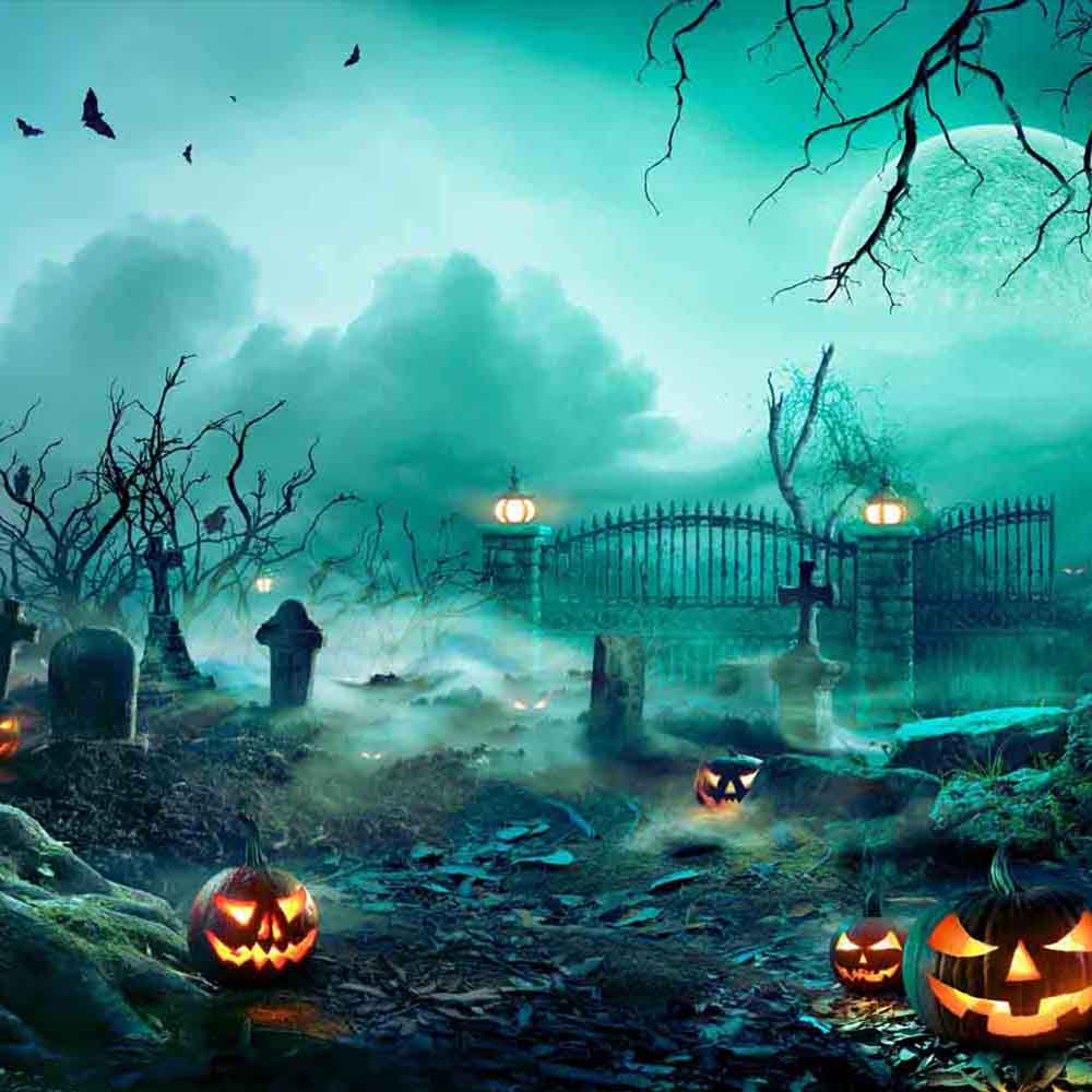 Spooky Halloween Graveyard With Pumpkin Backdrop IBD-246840 – iBACKDROP