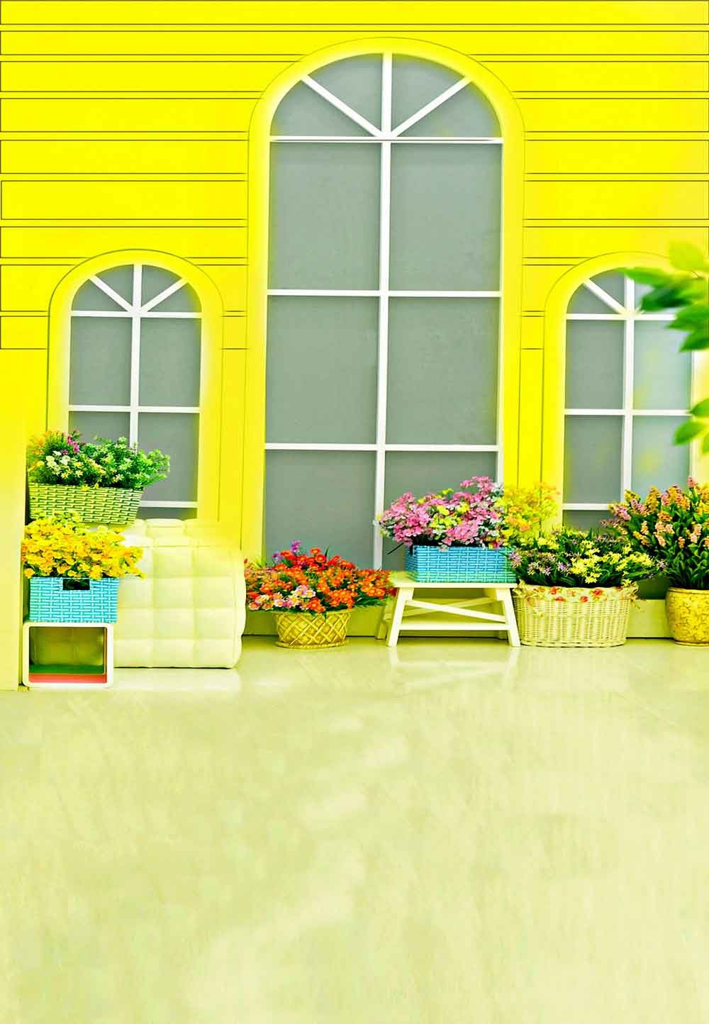 Baby Backdrops Door & Window Backdrops Flower Background N10204-E - iBACKDROP-Baby Kid Backdrops, Cartoon Fairytale Backdrops, Floral Backdrop, Flower Backdrop, Flower Wall Backdrop, win, wind, windo, Yellow Backdrop