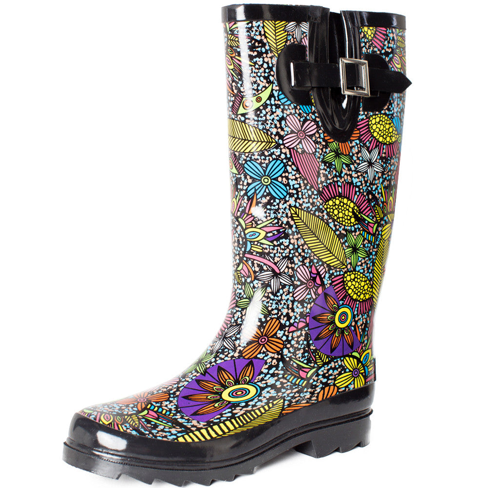 SheSole Floral Rubber Boots Wide Calf 