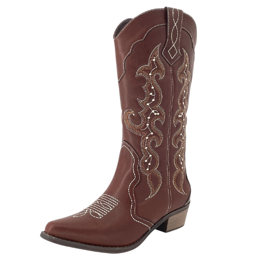 SheSole Women's Square Toe Cowboy Boots Brown | SheSole