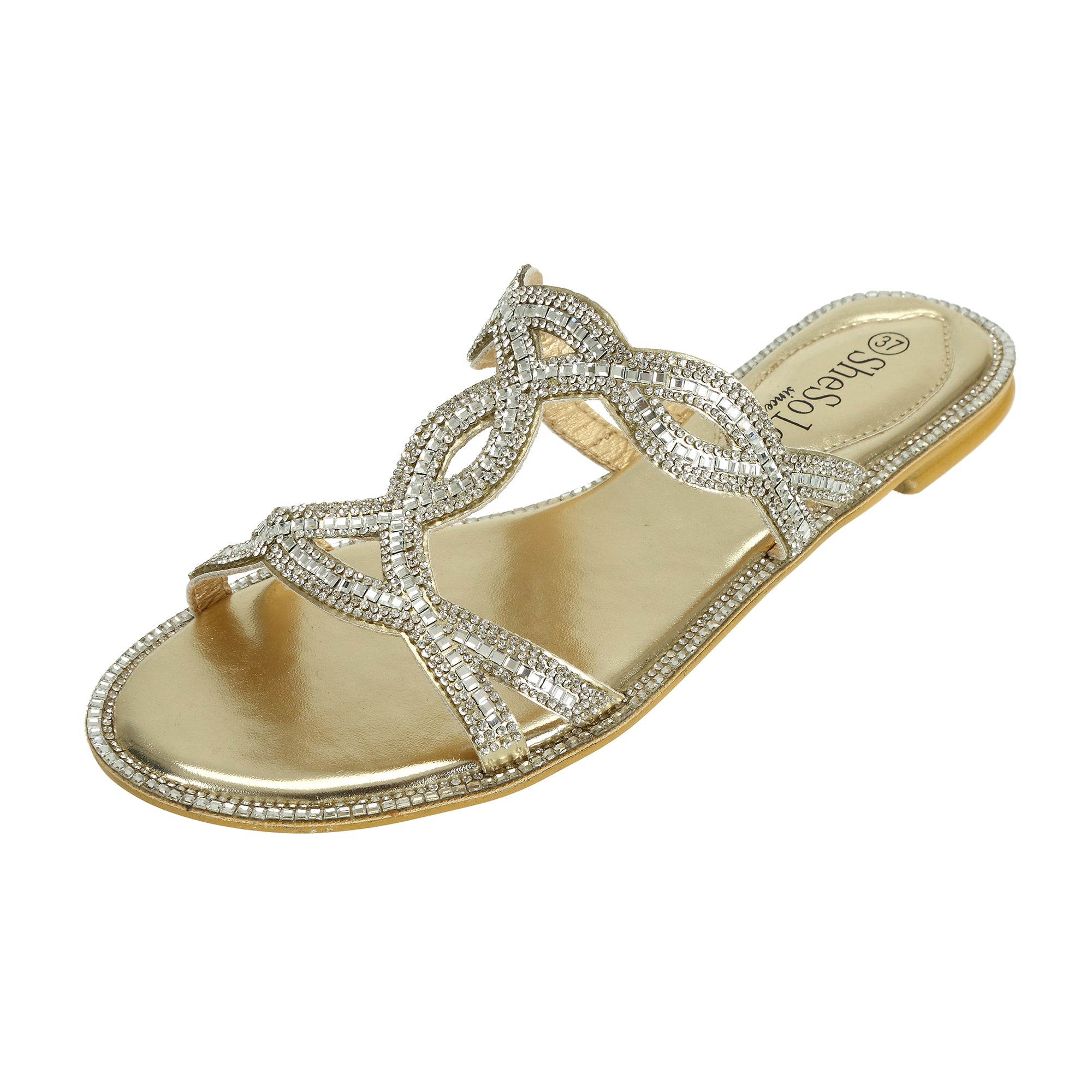 Womens Sliders Gold Sandals With 
