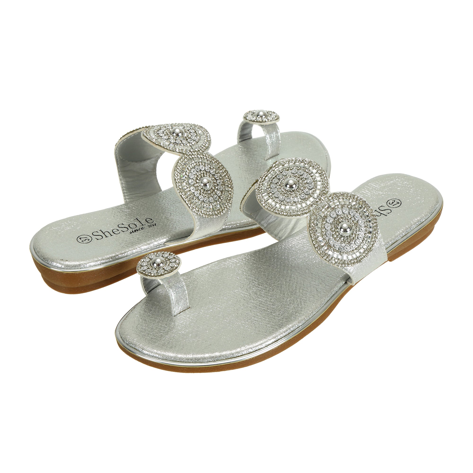 silver slide sandals womens