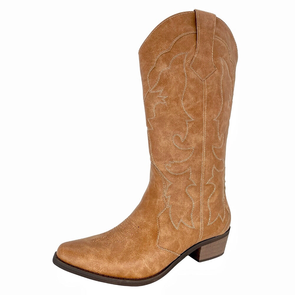 SheSole Pointed Toe Womens Cowboy Boots Tan