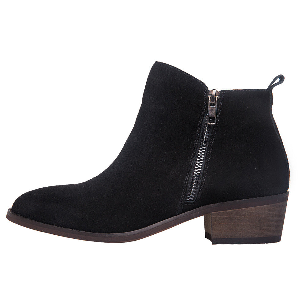 black ankle boots stacked heel