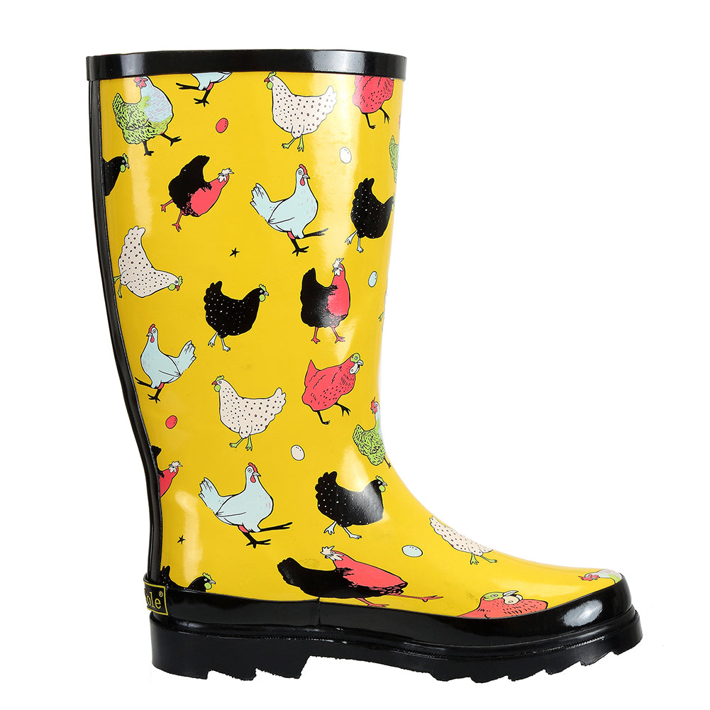 SheSole Chicken Pattern Womens Rain Boots Wide Calf | SheSole