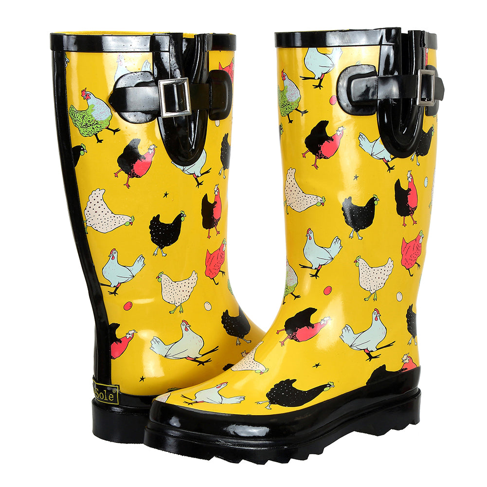 SheSole Chicken Pattern Womens Rain Boots Wide Calf | SheSole