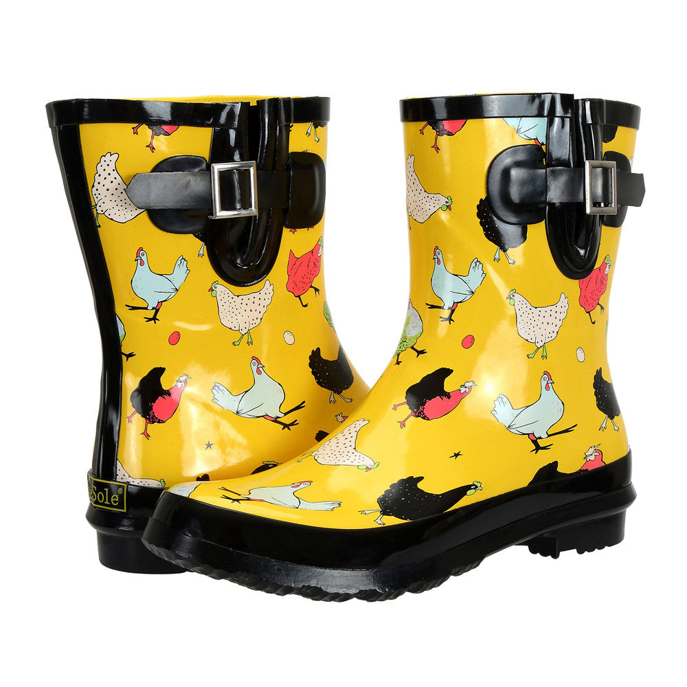 yellow chicken rain boots