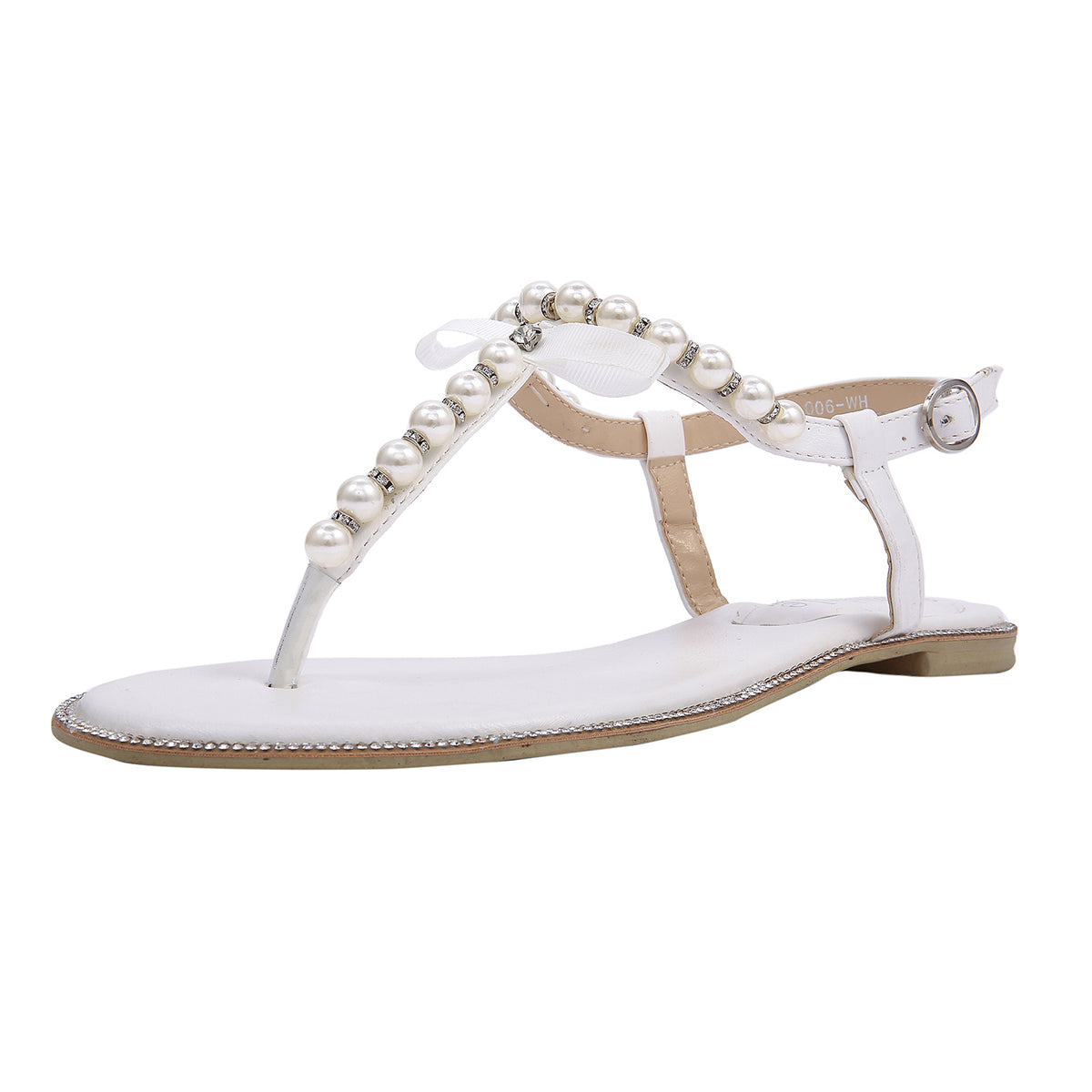 Shesole Women S Flat Beach Wedding Sandals Bridal Shoes Pearl White