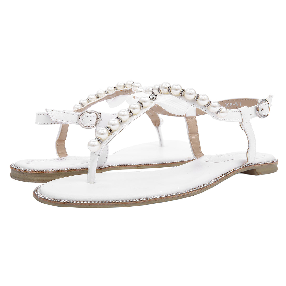 SheSole Women's Flat Beach Wedding Sandals Bridal Shoes Pearl White