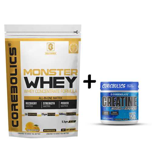 Corebolics Monster Whey 1 kg - 28 Servings + CREATINE 150 GM, 50 SERVINGS)