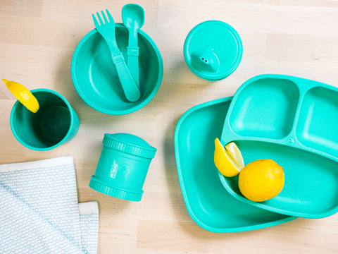 Re-play dinnerware products in Aqua