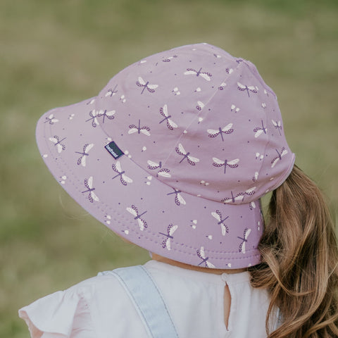 Bedhead Ponytail Hat with Lilac Background and Dragonfly print