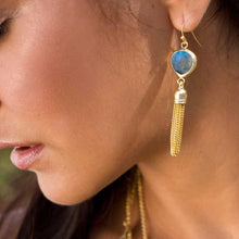 Gold Tassle Earrings in Aqua Chacedony or Green Onyx (click to see drop down)