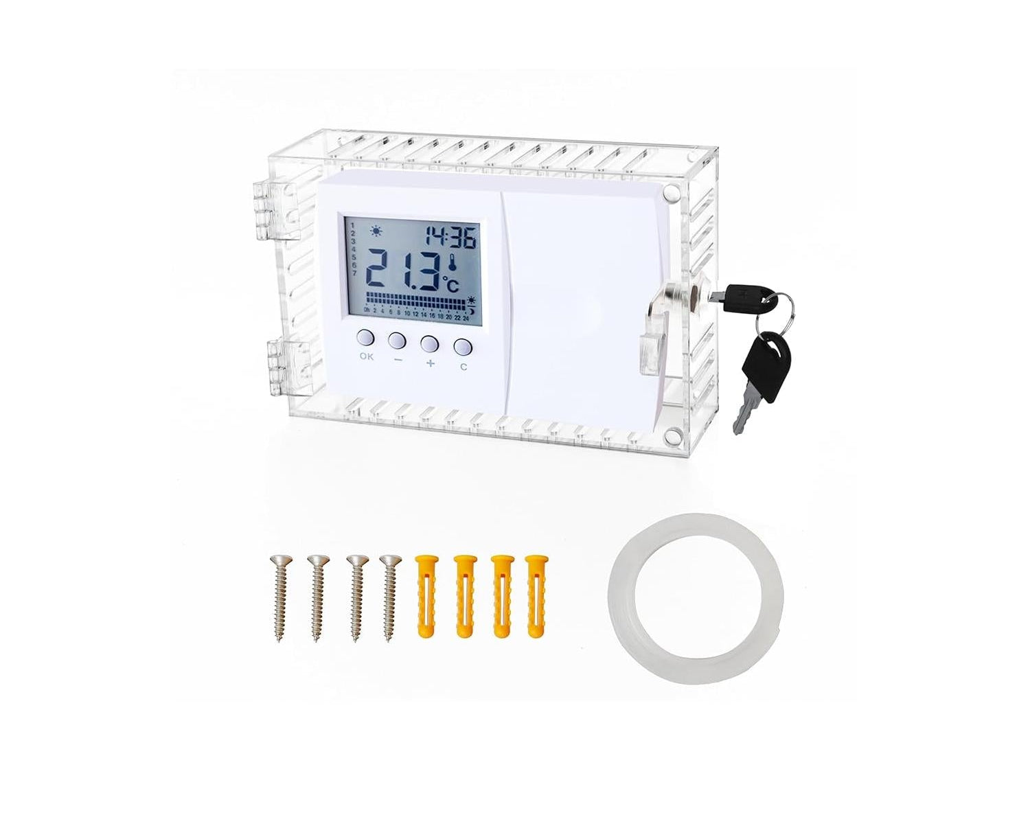 Crystal Lemon Thermostat Lock Box – Durable Clear Cover with Key for Home & Office, Fits Most Thermostats