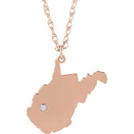 画像をギャラリービューアに読み込む, 14k Gold 10k Gold Silver West Virginia WV State Map Diamond Personalized City Necklace
