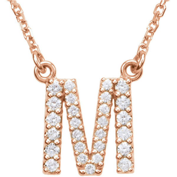 Beautiful 14k gold necklace with diamond-encrusted letter M