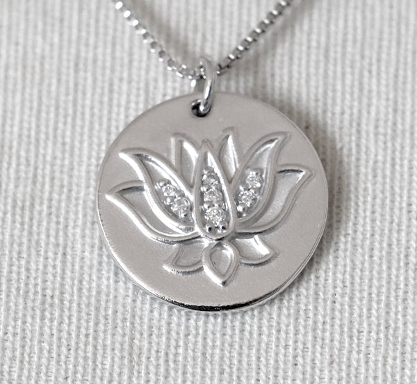 Platinum 14k Gold Sterling Silver .025 CTW Diamond Lotus Flower Pendan ...