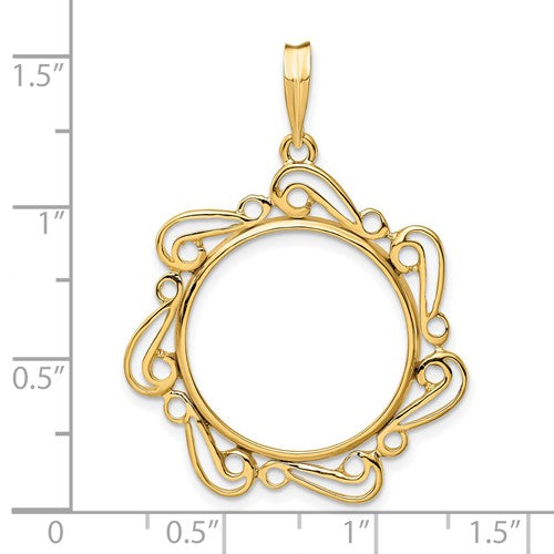 14K Yellow Gold 1/4 oz Koala 1/4 oz Nugget Coin Holder Holds 20.1mm Coins Bezel Prong Scroll Border Design Pendant Charm