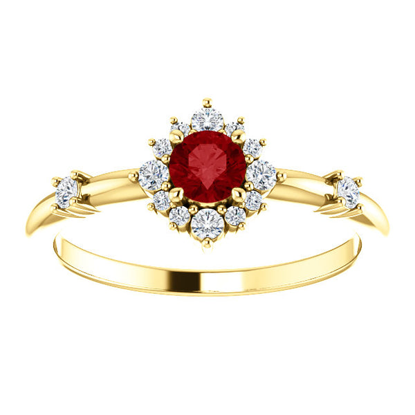 14k Yellow Gold Genuine Ruby 1/6 CTW Diamond Ring Halo Style – Bengjo