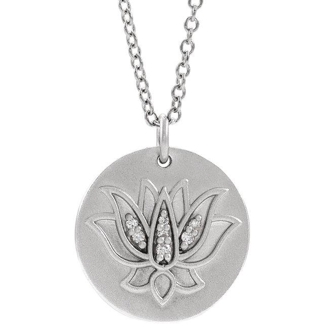 Platinum 14k Gold Sterling Silver .025 CTW Diamond Lotus Flower Pendan ...