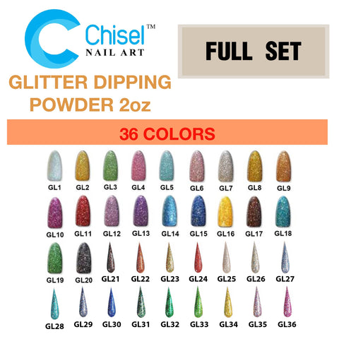 Chisel Nail Art - Dipping Powder - 2oz - Glitter Collection 36 Colors –  Skylark Nail Supply