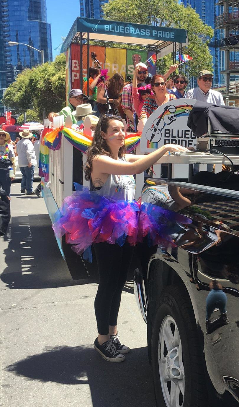 Image of Kara Kundert, Bluegrass Pride's first Executive Director, at the 2017 SF Pride Parade.