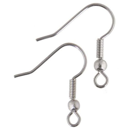 20mm Stainless Steel Silver Fish Hook Earring Finding, Ball and Coil,  Basics (Sold in 10 pcs)