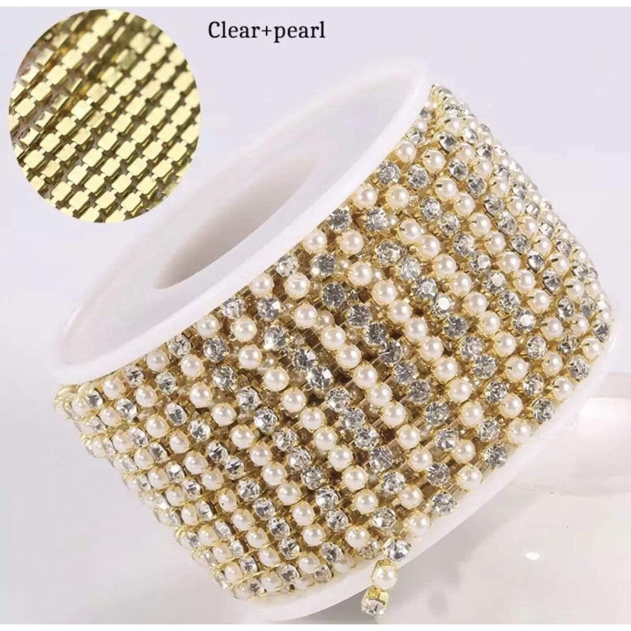 Ss6 Pearl And Clear Stones Alternating On Gold Metal Rhinestone Chai Sundaylace Creations 0279