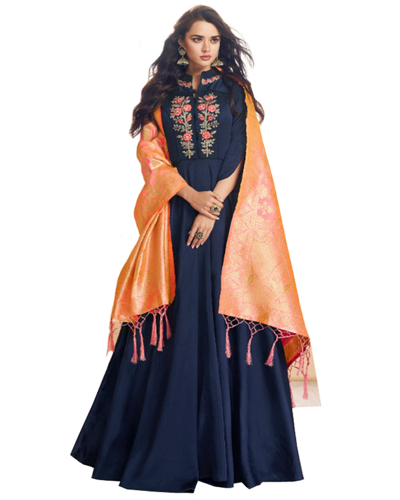 navy blue gown with dupatta