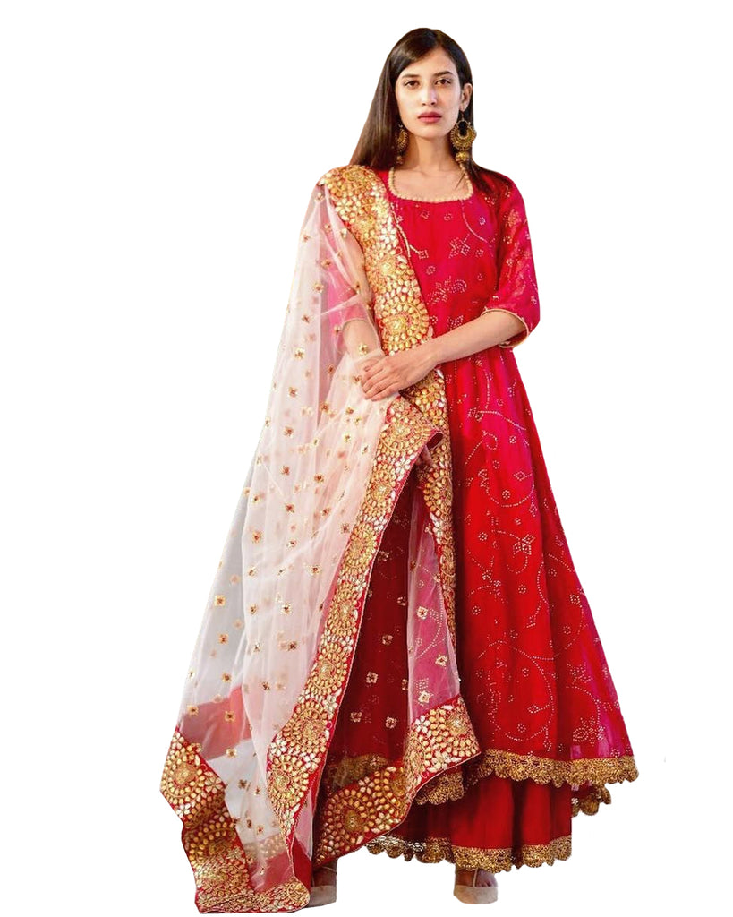 white frock with red dupatta