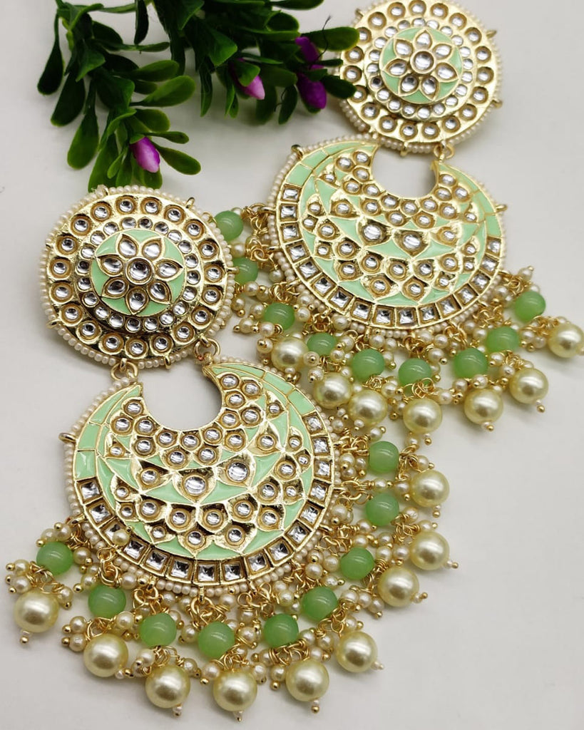 Pink & pista green color premium oxidised two tone earrings - Jaipur Mart -  4266818