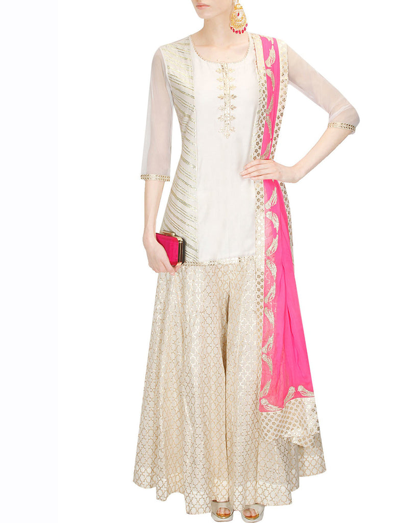 White Color Ivory chanderi Sharara suit – Sulbha Fashions