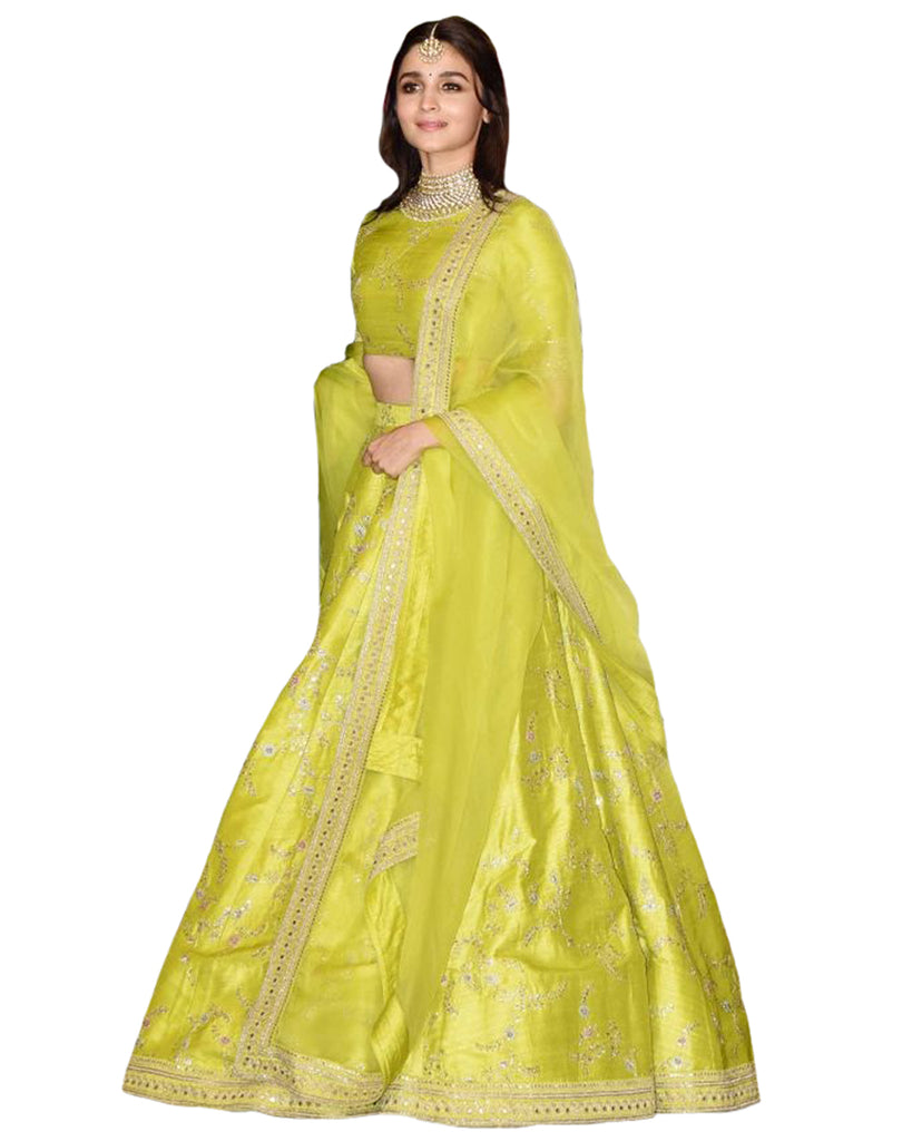 Aliya Lemon Yellow Color Silk Lehenga Sulbha Fashions