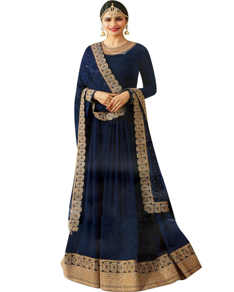 plain blue anarkali