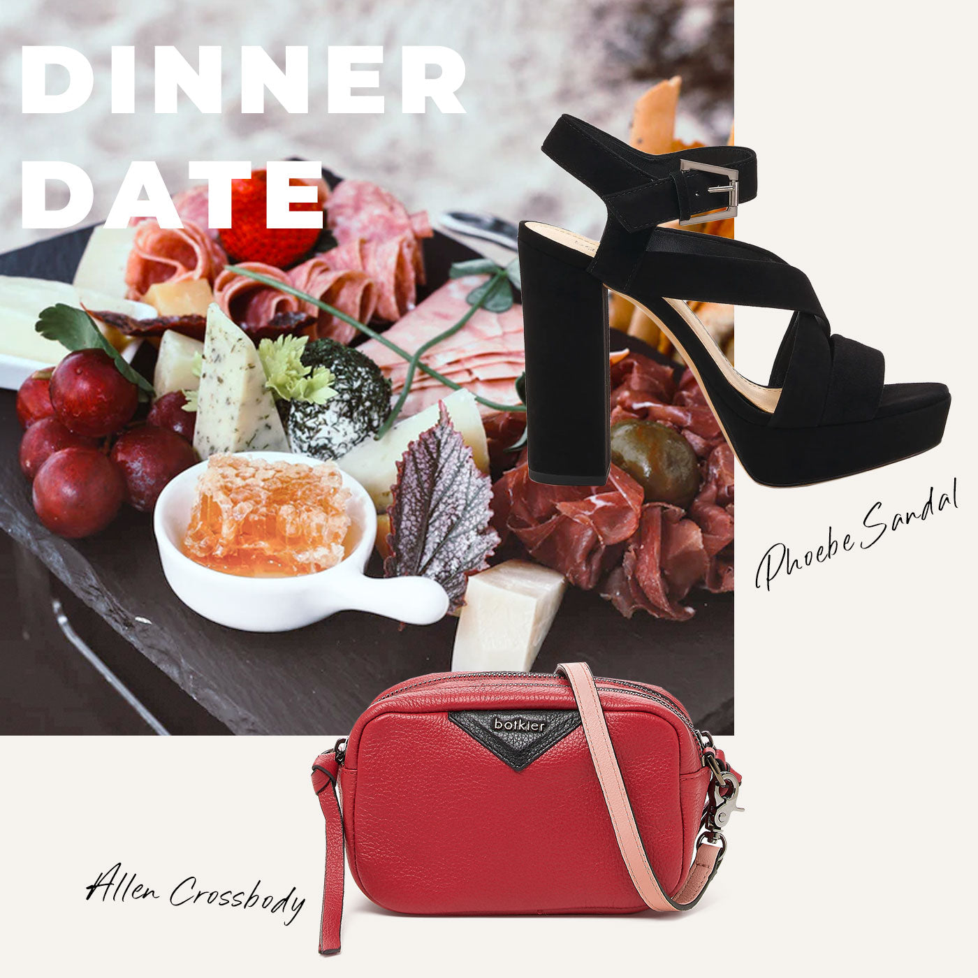 allen crossbody in red paired with black suede heels