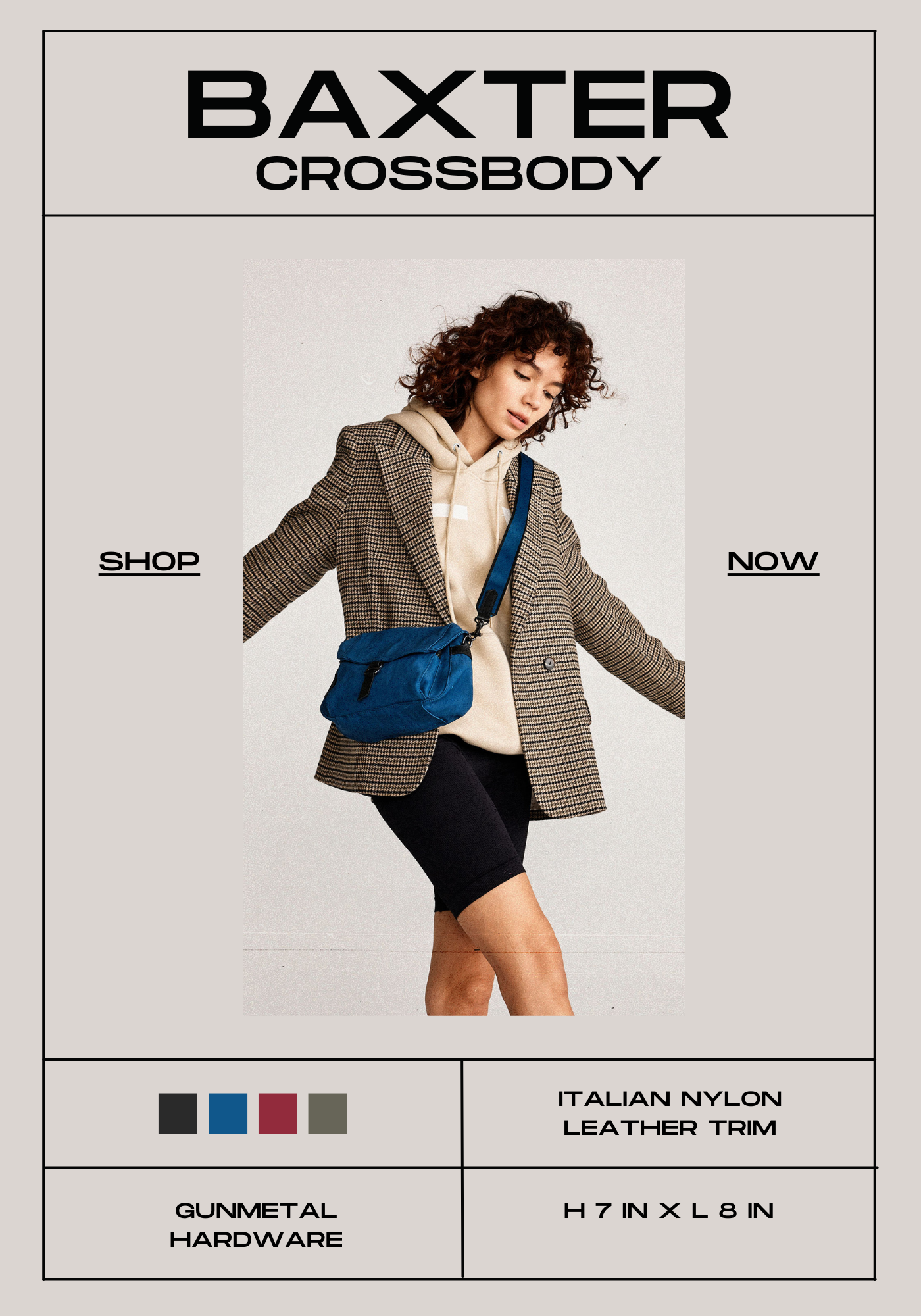 Botkier baxter nylon crossbody in teal model shot and features