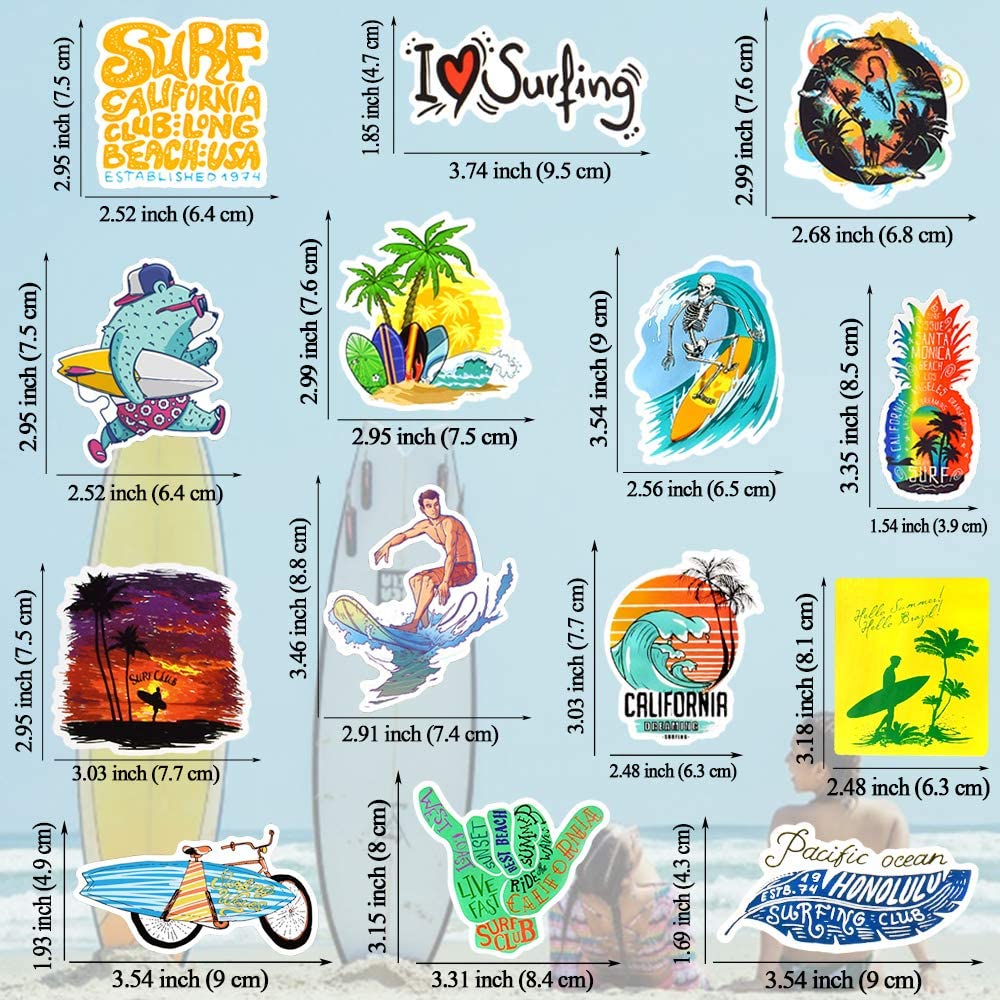 Surfer Sticker Set 50 Stück coole Vinyl Aufkleber für Jungen und