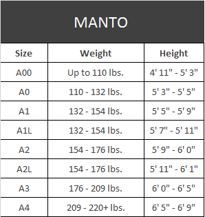 Manto Rash Guard Size Chart