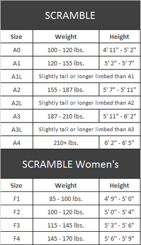 Scramble Spats Size Chart