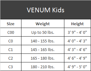 Venum Kids Gi Size Chart