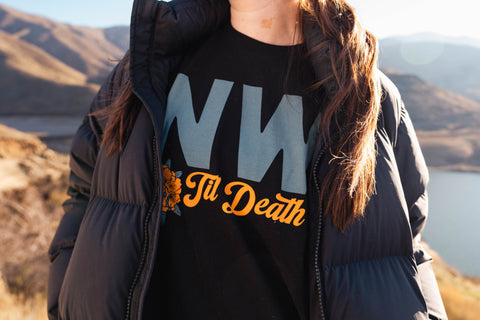 Northwest Til Death shirt worn by model in the Pacific Northwest