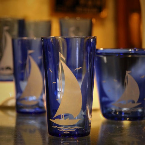 Collection of Cobalt Sailboat Glasses (LEO Design)
