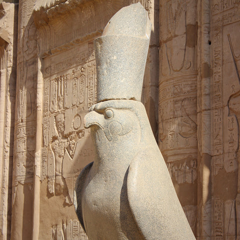 Black Granite Sculpture of Horus Wearing Pharaonic Crown at the Temple of Edfu, Egypt (LEO Design)