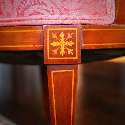 Edwardian English Beautifully Inlaid Armchair with Rose Damask Upholstery (LEO Design)