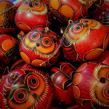 Hand-Painted Peruvian Gourd Owl Christmas Ornaments (LEO Design)